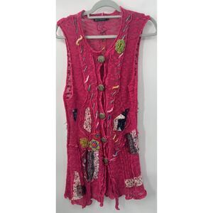Mechant Boho Hippie Cardigan Womens M Pink Sleeveless Cardigan Patchwork Fairy